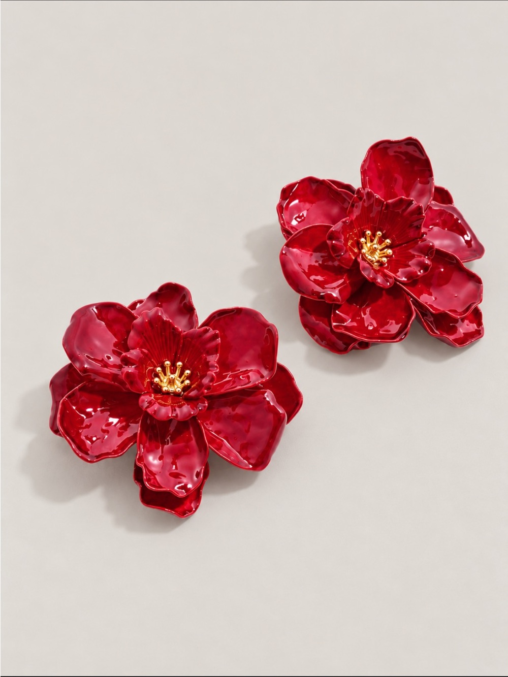 New! Cranberry Red Flower Statement Earrings NWOT